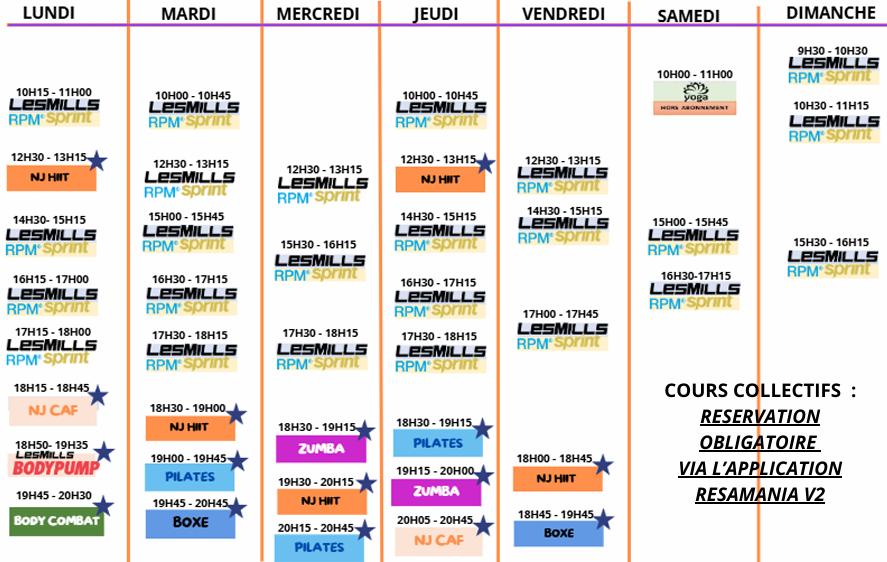 Planning cours collectifs NJFit Creil