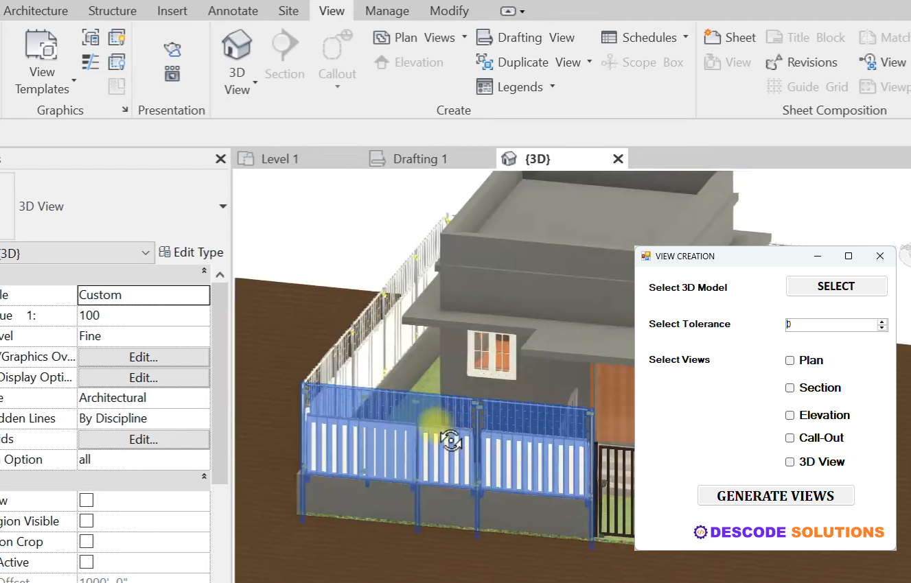 Image depicting revit automation tool to generate views from a 3D model