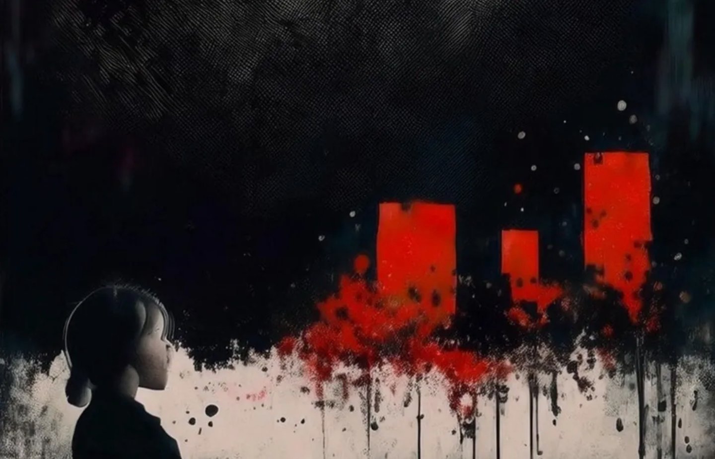 a girl in a black shirt and a red and white background