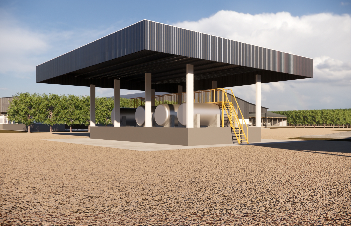 Posto de abastecimento interno coberto para máquinas agrícolas