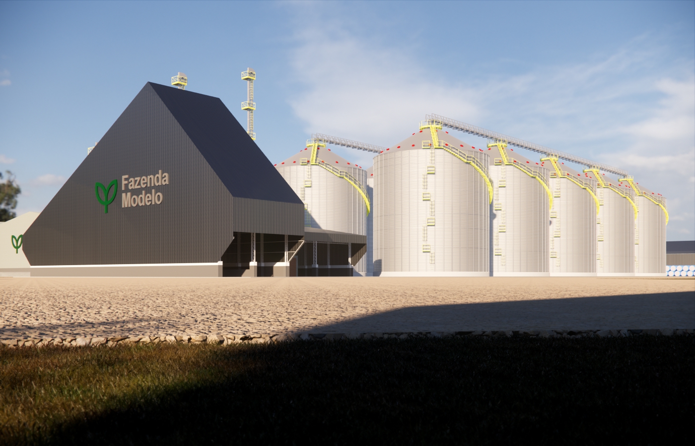 Estrutura completa com silos, moega fornalha e secador para armazenagem de grãos