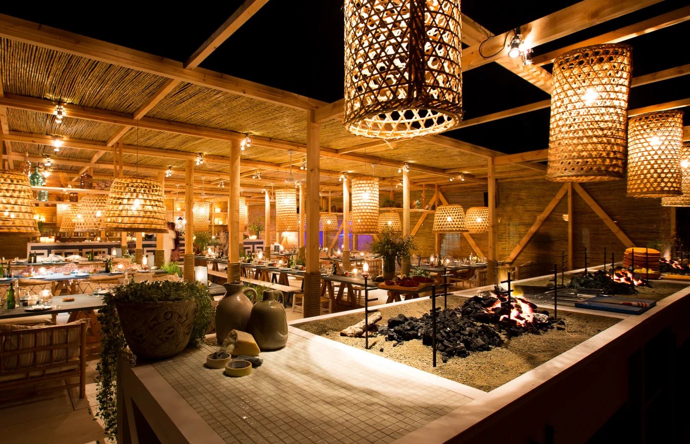 Luxury event pavilion with woven lanterns