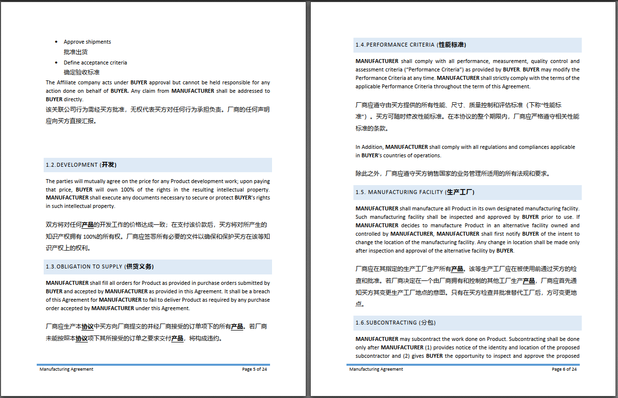 Legally enforceable Chinese contracts to maintain control over manufacturing
