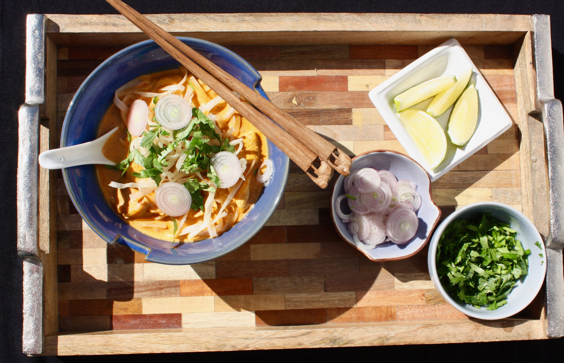 Khao Soi, Northern Thai chicken noodle soup with toppings