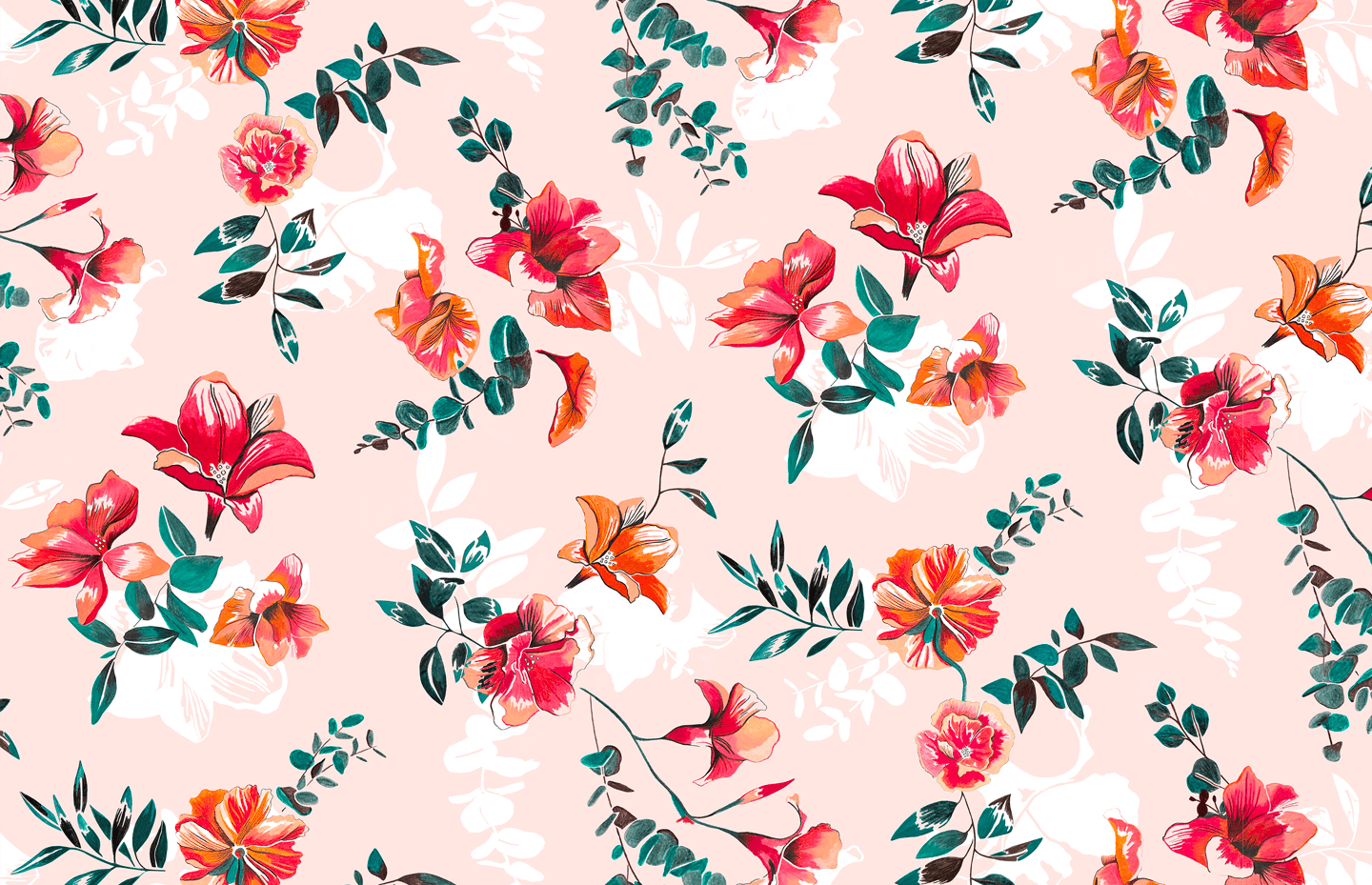 a floral pattern of flowers on a pink background