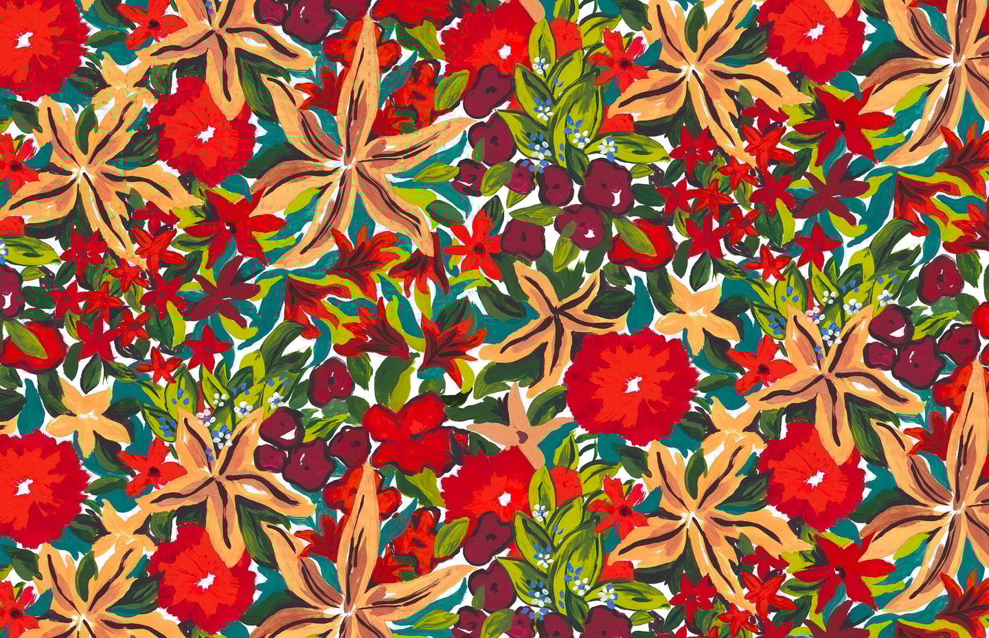 a colorful floral pattern of red and green leaves