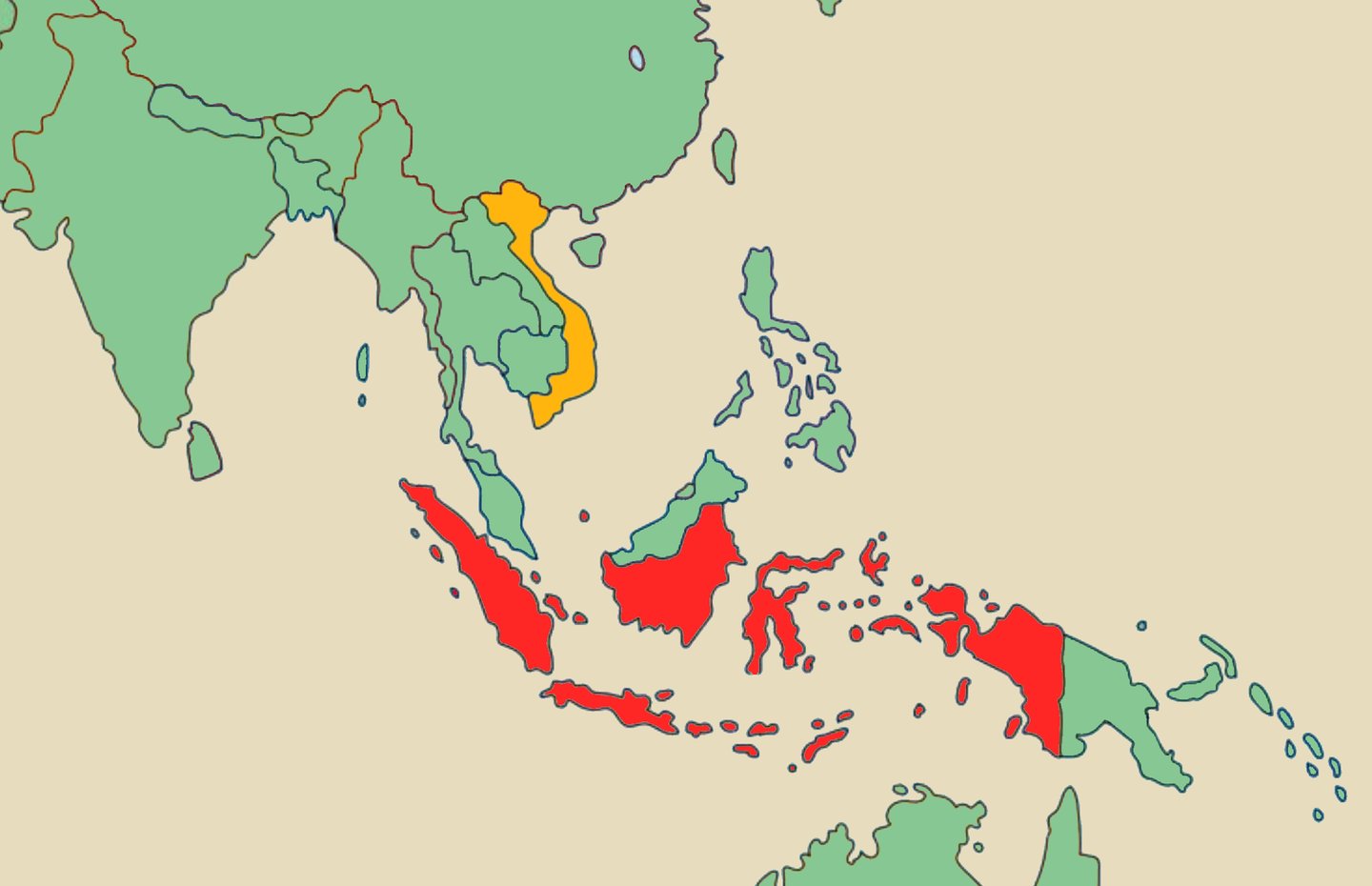 Karte von Asien mit Indonesien und Vietnam