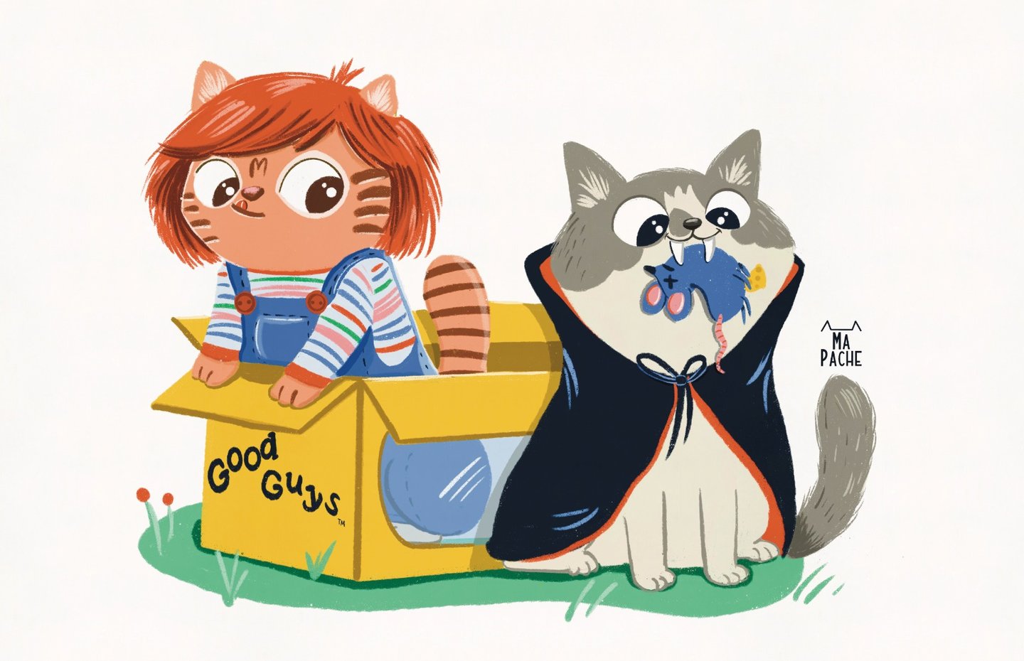 Children’s book illustrator style – animals playing with box