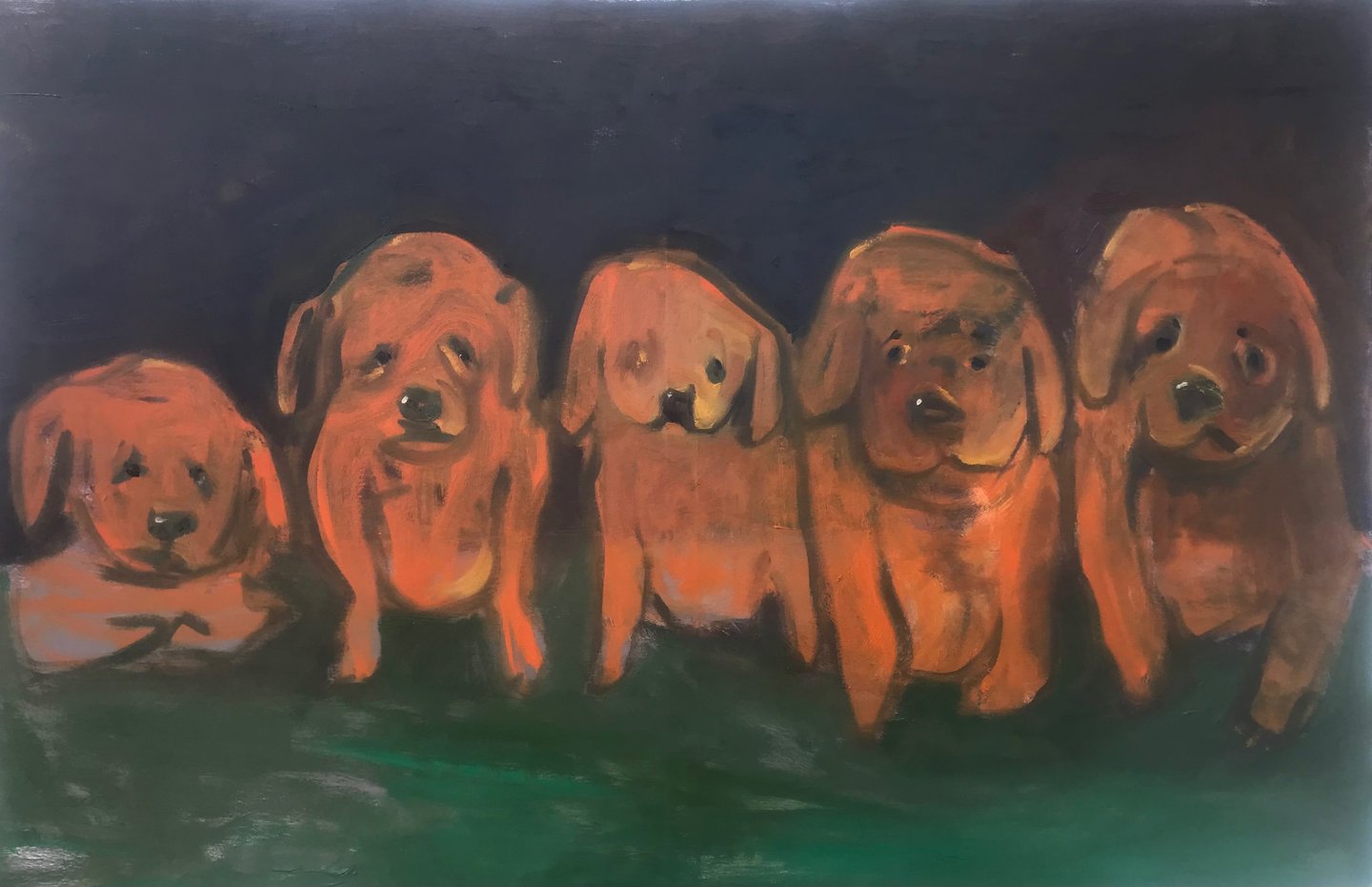 Puppy Mills when dogs just business oil painting by Lina Mikuzyte