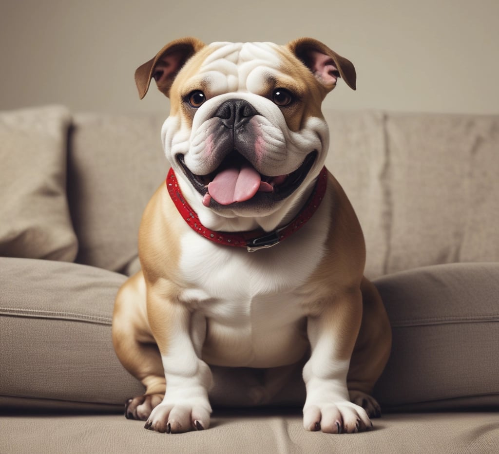 A cheerful display of a cozy living room with a dog wearing a funny printed tee from furfunnyprints, a pug playfully pawing at a mug with a silly quote, and colorful tote bags scattered around.
