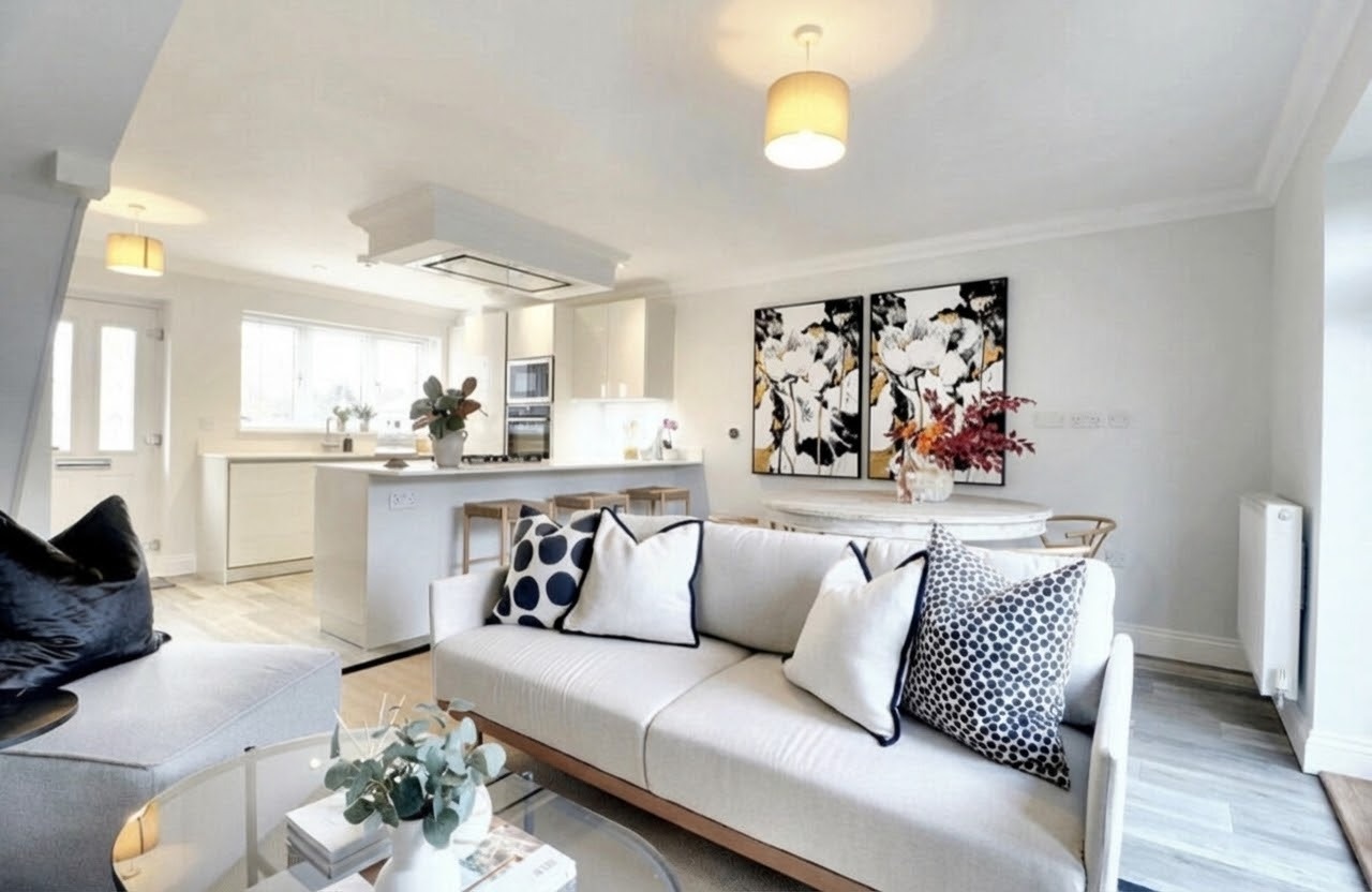 Staged living area designed to make a small space feel open, practical, and inviting