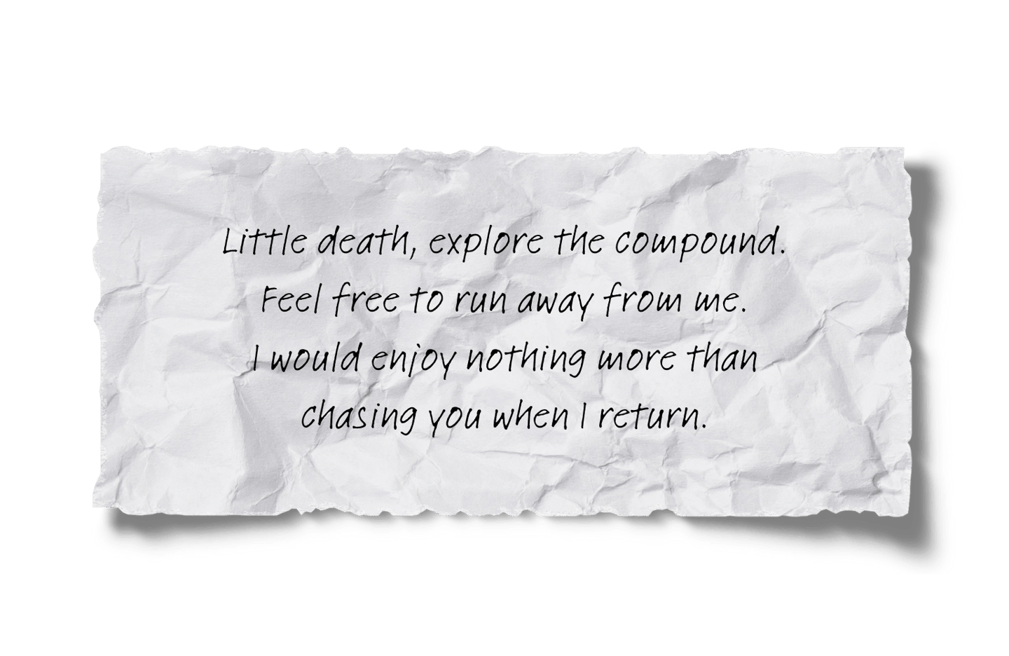 A handwritten note with a quote from a book