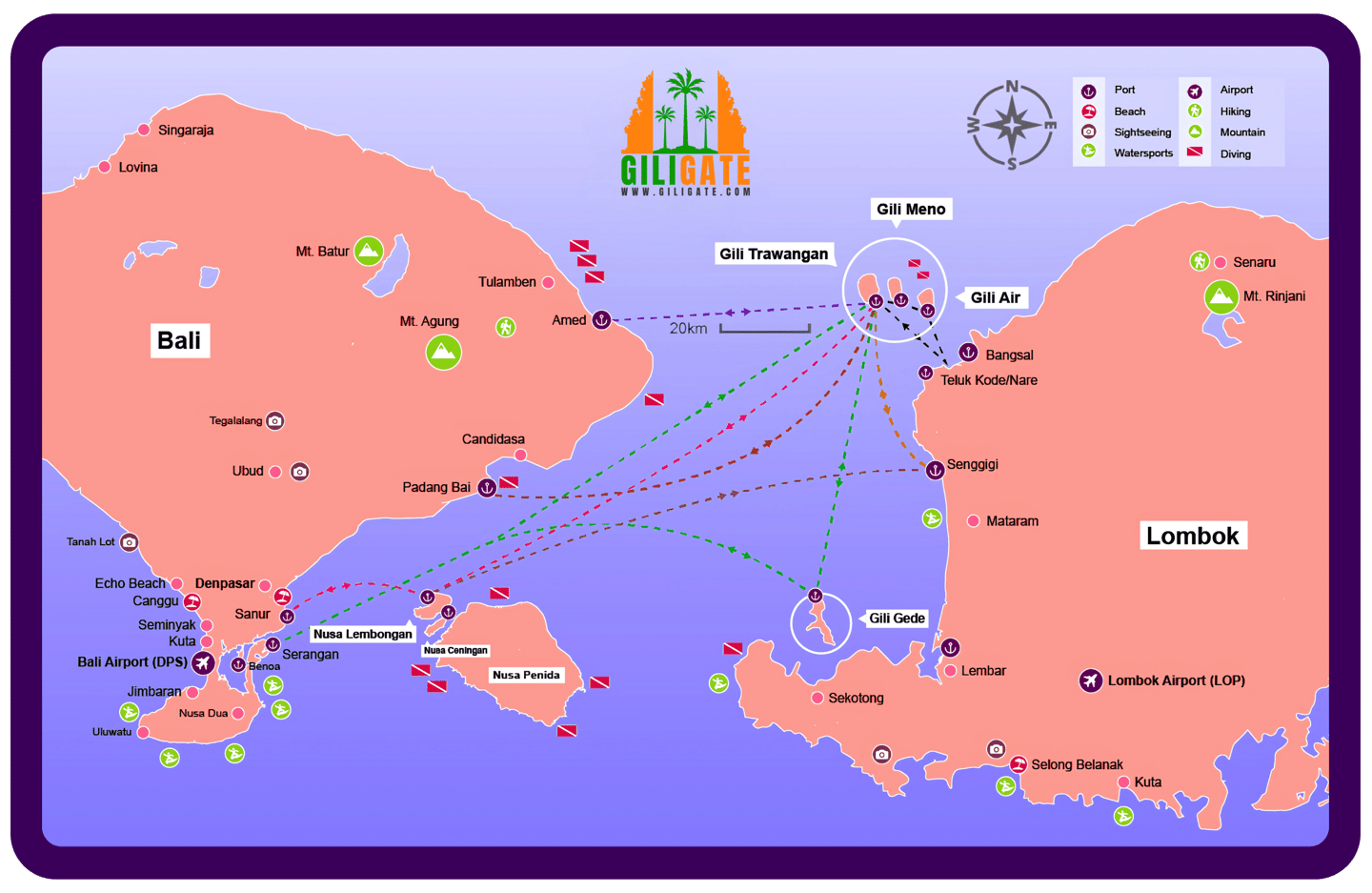 bali gili lombok route map