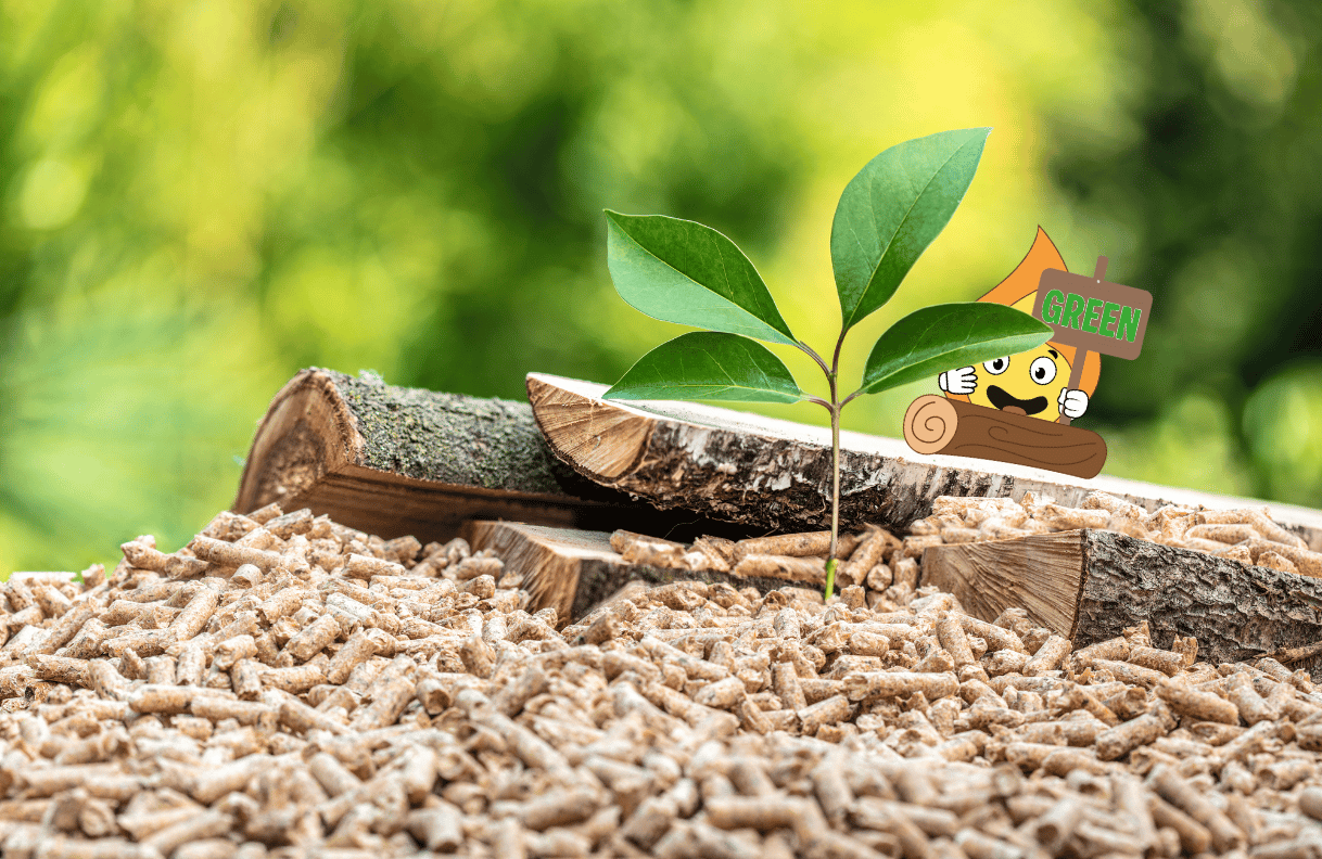 Maxima flamme logo orange de MaxThomasBois montre un panneau ecrit green pour le bois de chauffage