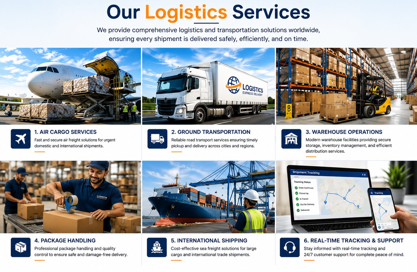 We provide comprehensive logistics and transportation solutions worldwide, including air cargo, grou