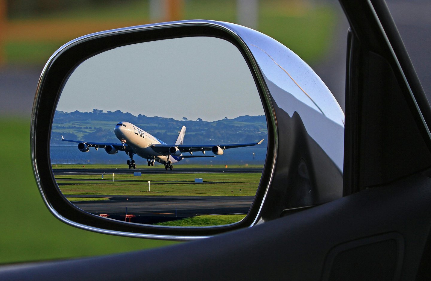 plane on rear mirror
