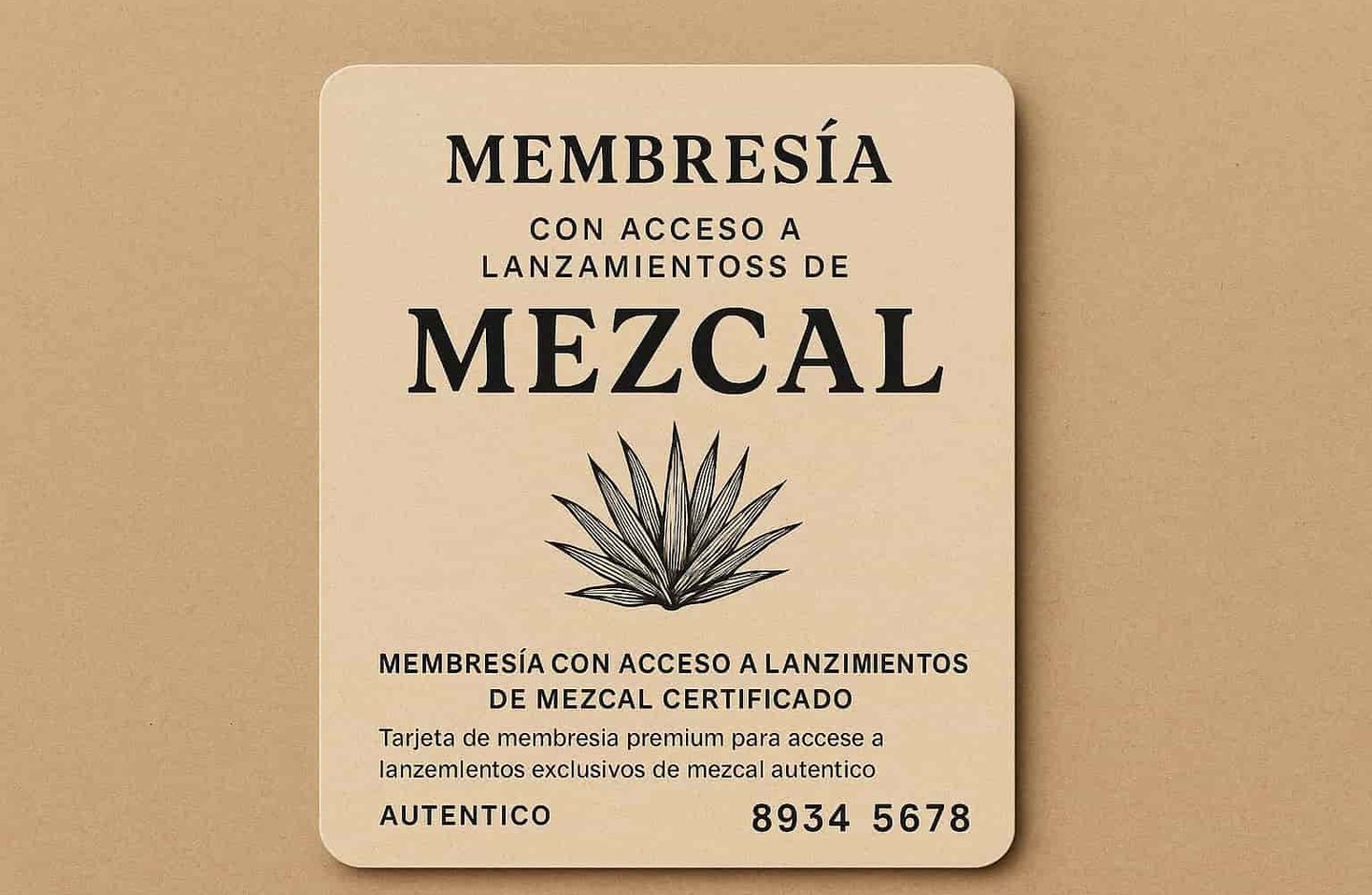 Tarjeta de membresía premium para acceso a lanzamientos exclusivos de mezcal auténtico