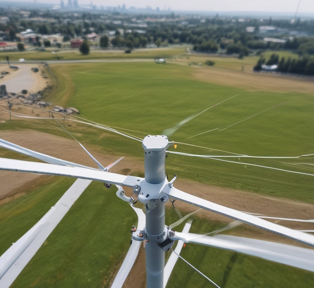 Close-up drone view inspecting a cell phone antenna