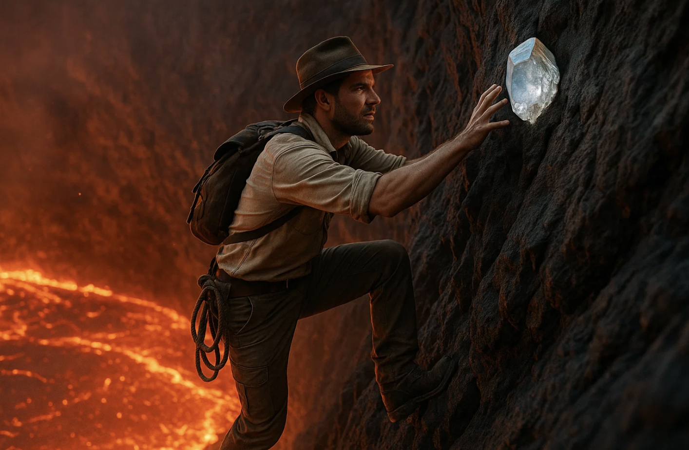 Archéologue aventurier trouve une pierre dans le coeur d'un volcan pour les journées européennes.