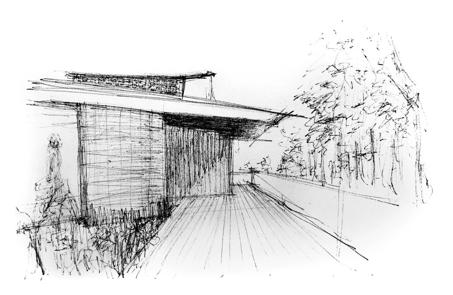 An architectural sketch about an exterior entry