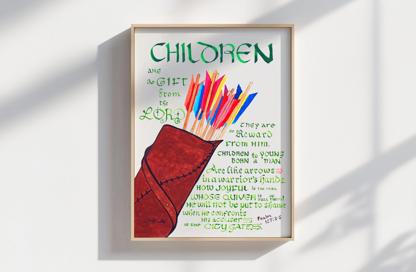 Scripture Calligraphy Art Bible Verse Psalm 127:3-5 Children are a Gift from the Lord