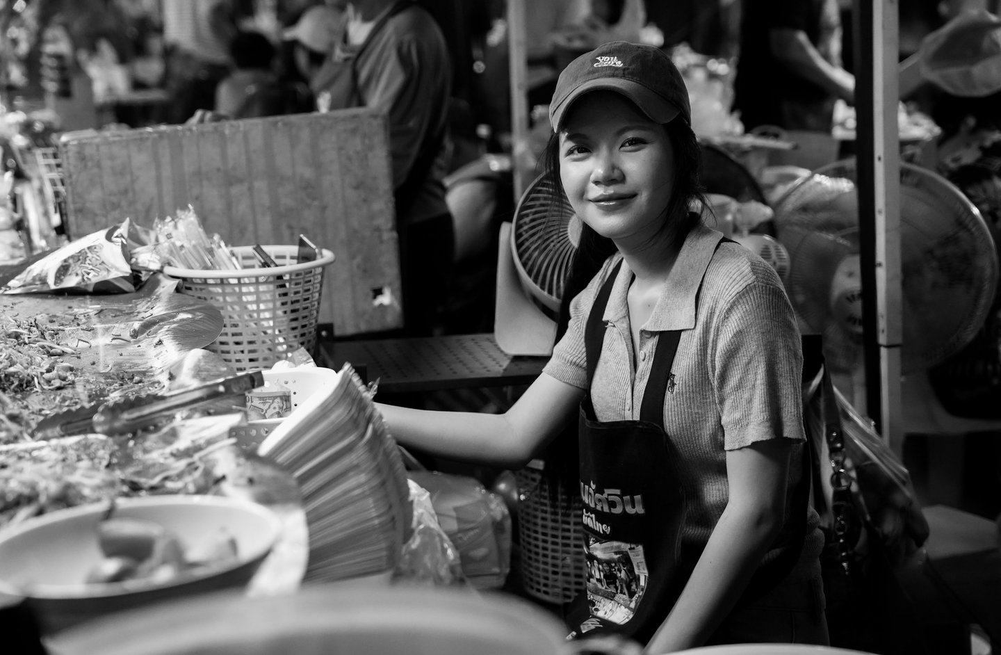 Nan street photography black and white night food stalls Thailand local life