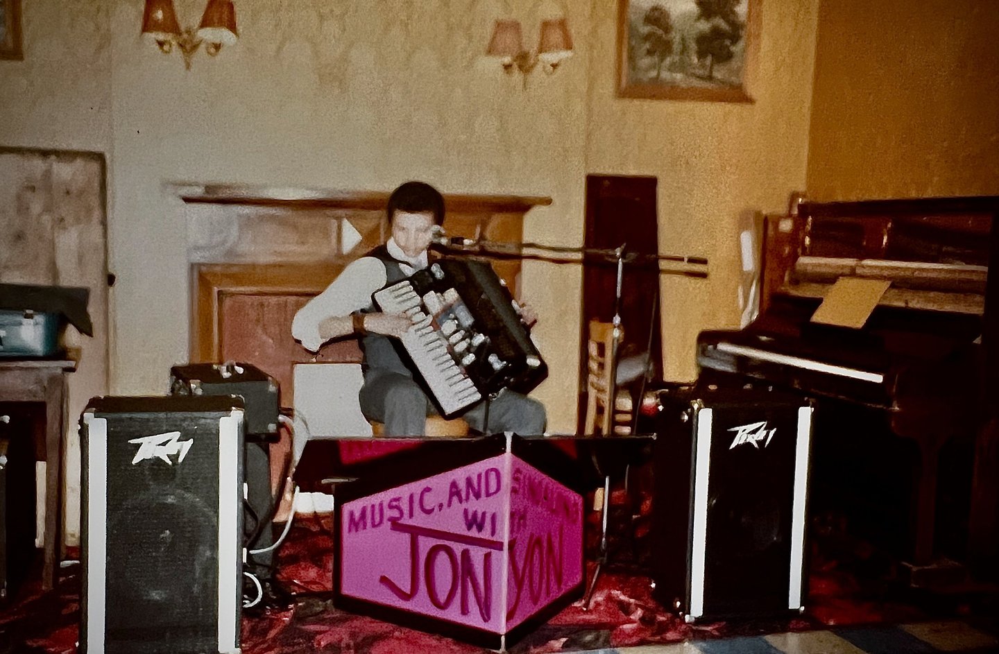 Jon Yon playing electronic accordion at one of his earlier professional gigs