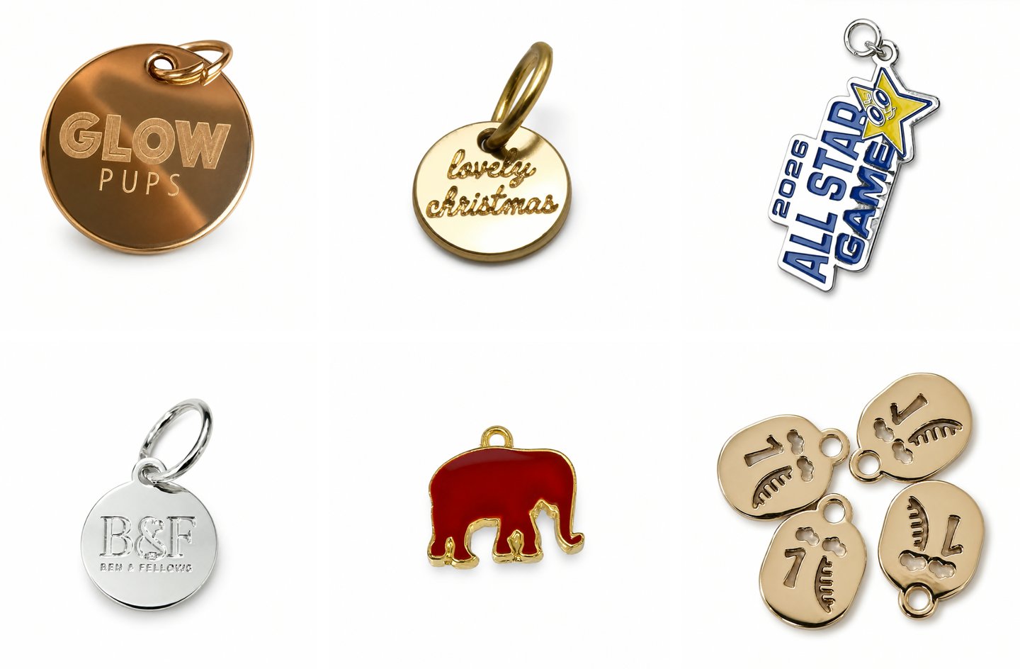 Custom metal pendants with logo, enamel color and plating finish options
