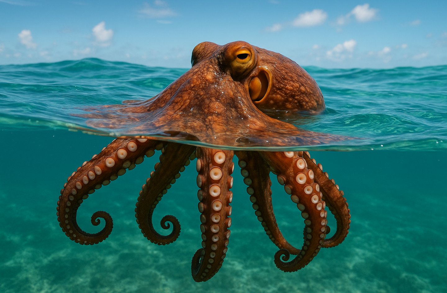 Un beau poulpe dans une mer turquoise pour la journée internationale du poulpe.