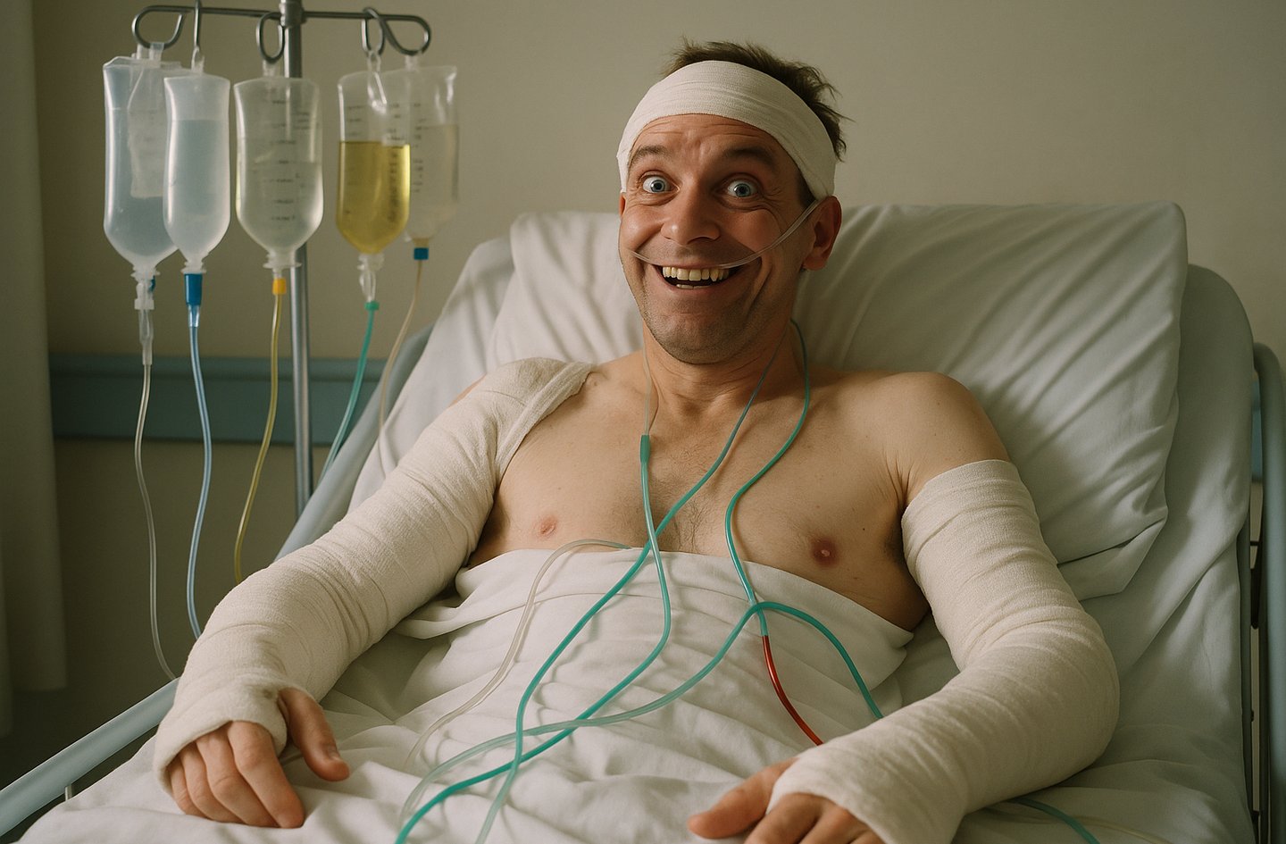 un homme apprécie les antidouleurs pour la journée mondiale contre la douleur.