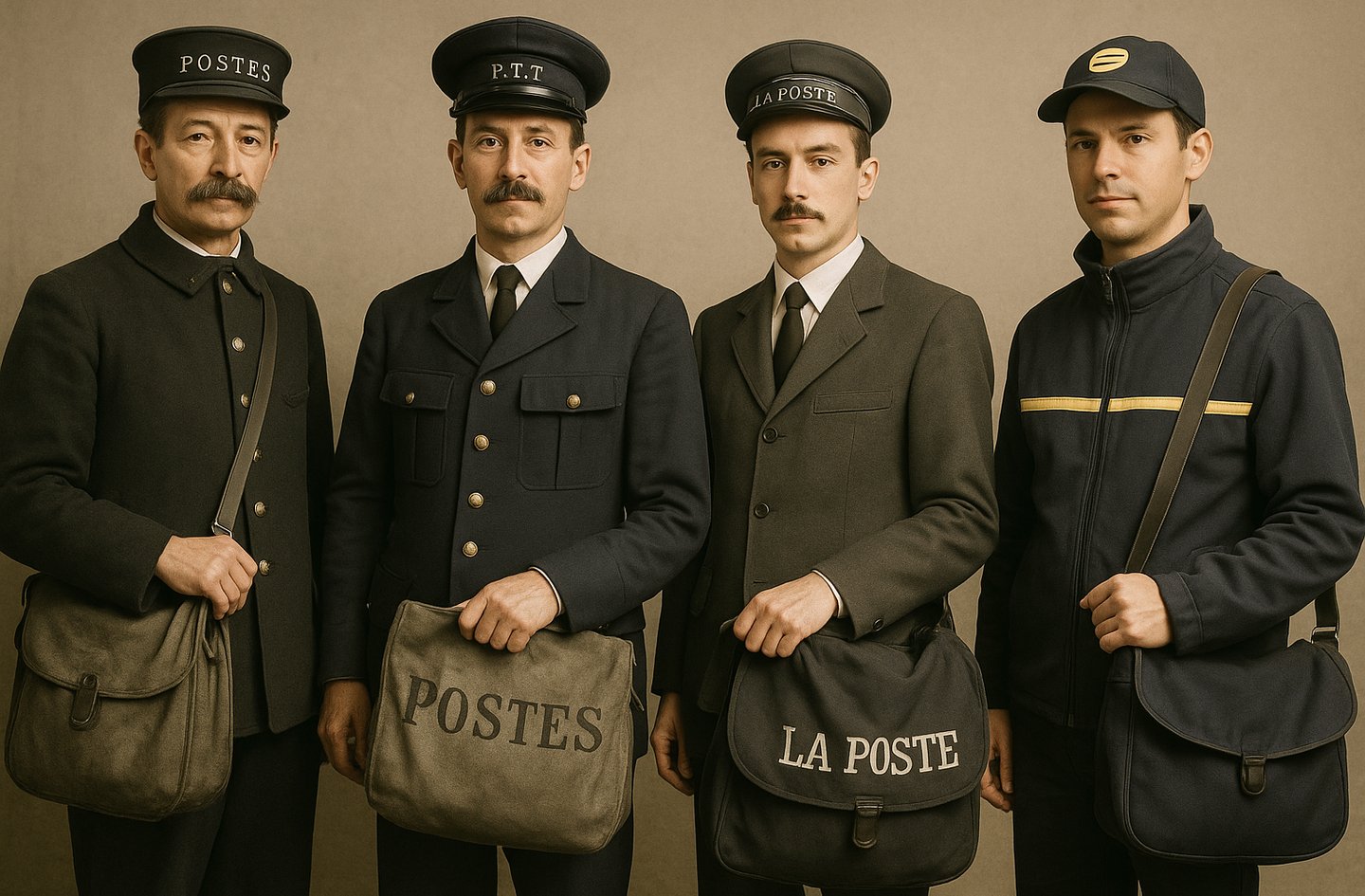 Uniformes des postiers français au fil des années - illustration journée mondiale de la poste