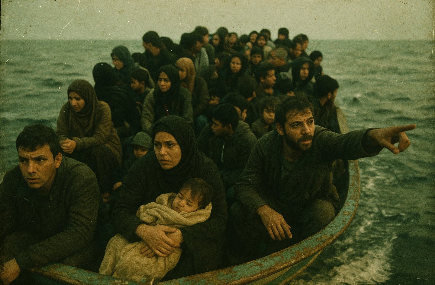 Migrants sur un bateau - Illustration pour la journée mondiale du migrant et du réfugié.