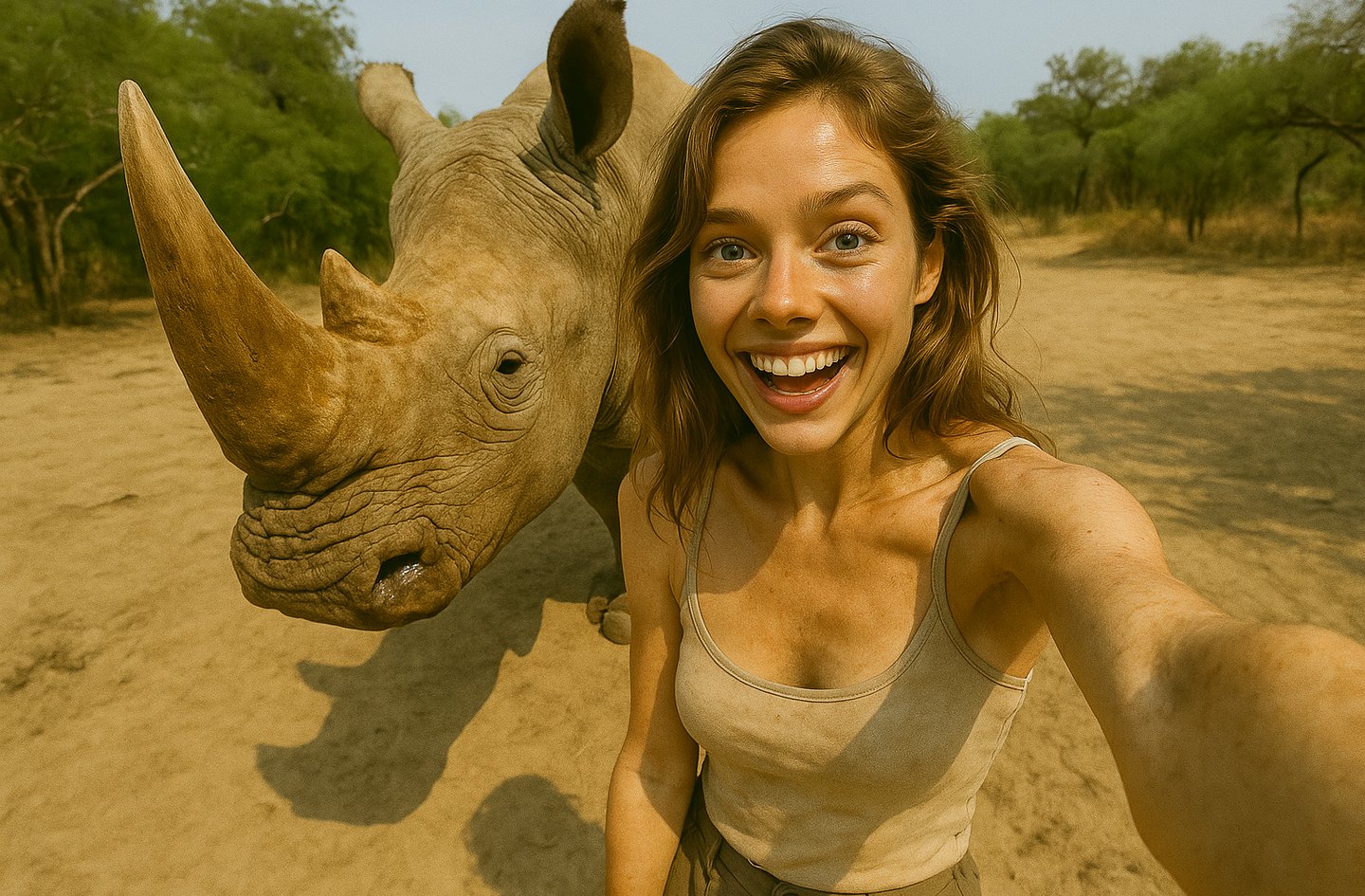 Selfie avec un rhinocéros pour la journée mondiale du rhinocéros.