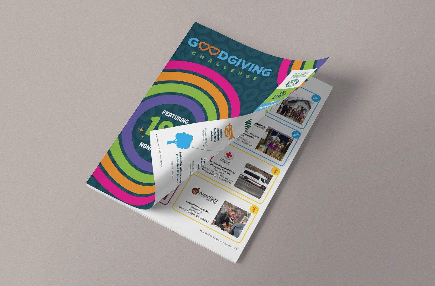 Good Giving Guide magazine with opening page