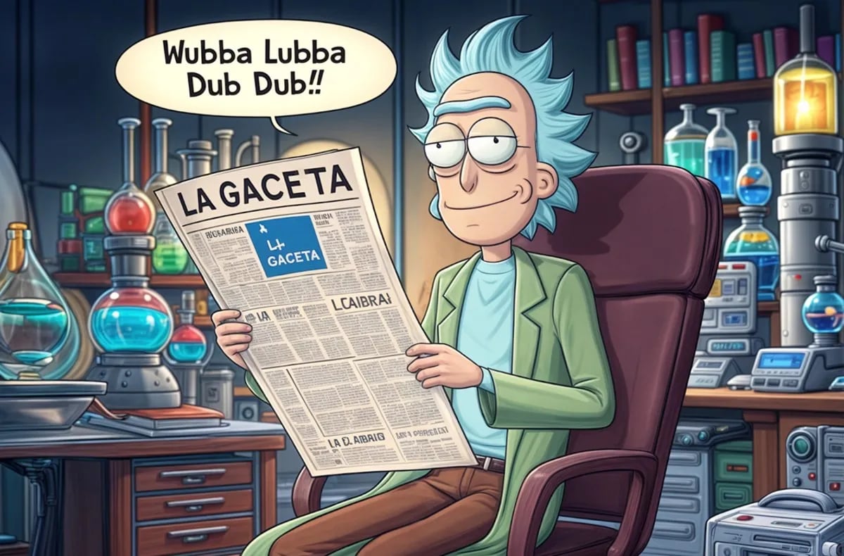 Rick Sánchez a cartoonish professor who is reading a newspaper