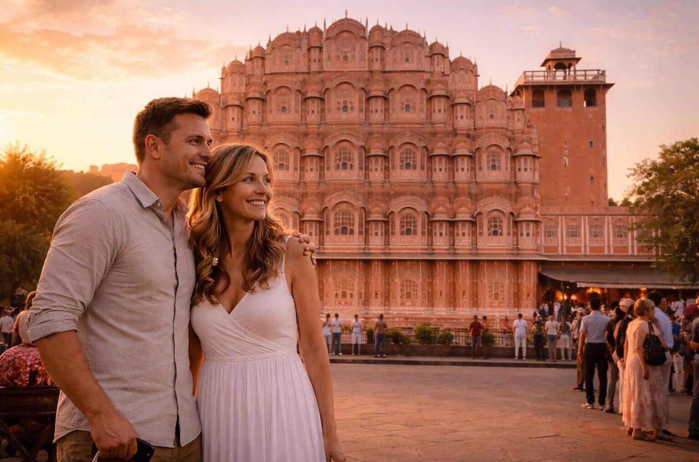 Couple at Hawa Mahal in Jaipur