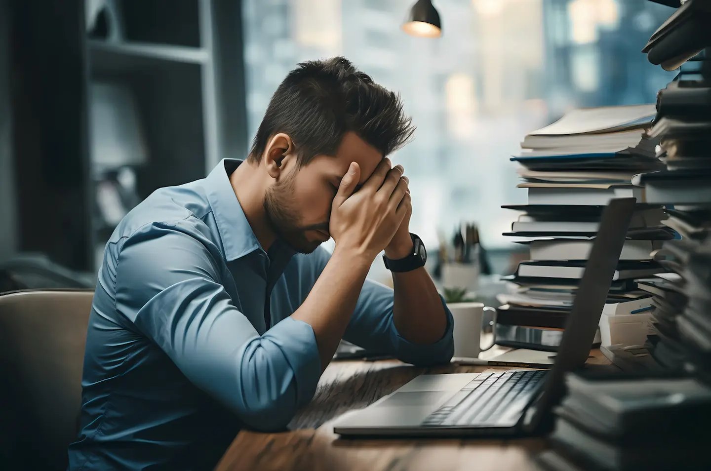 homme surmené au travail. Ateliers méditation à Nantes avec christophe Meunier