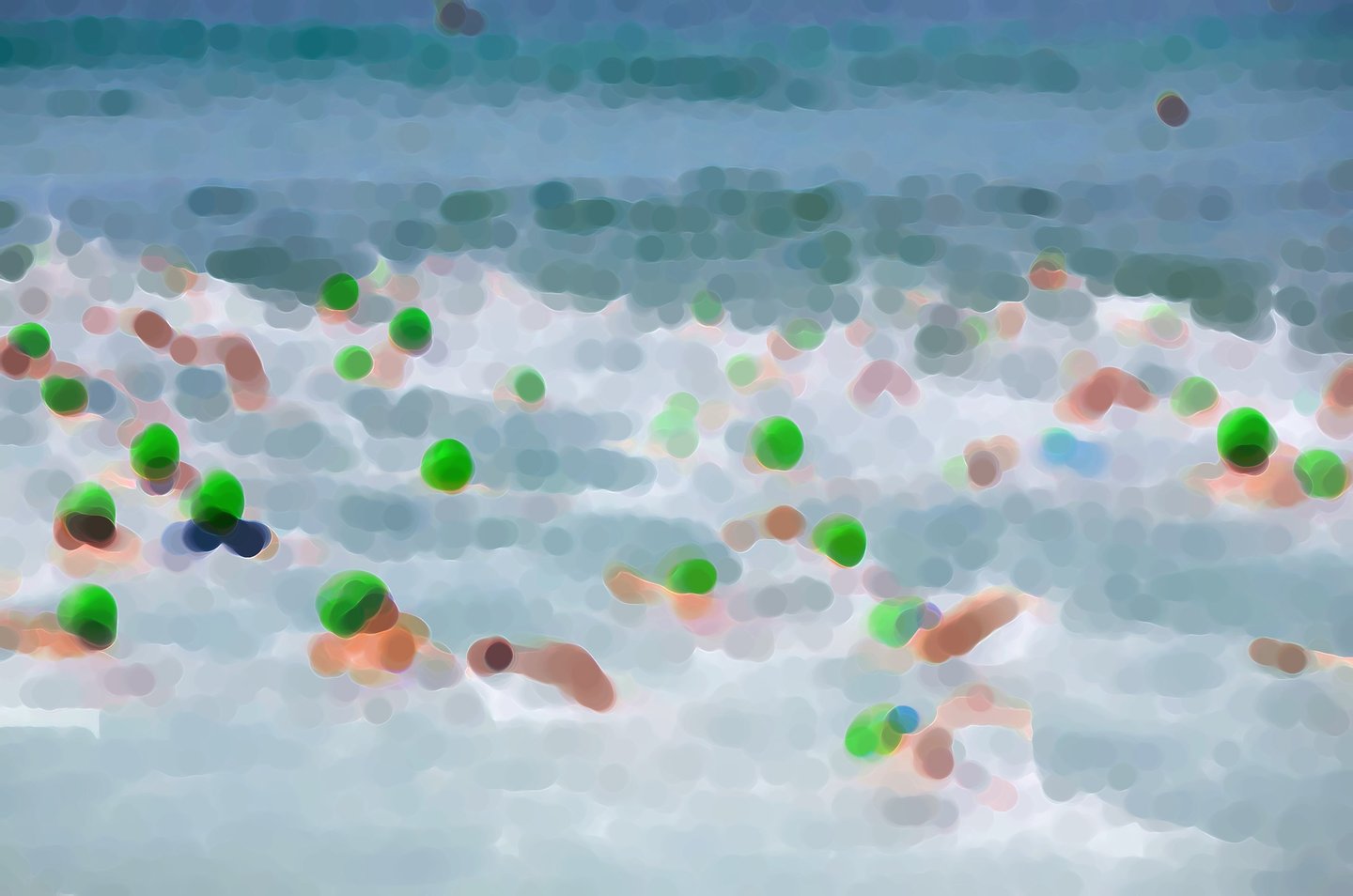 a group of people of different colors and shapes swimming