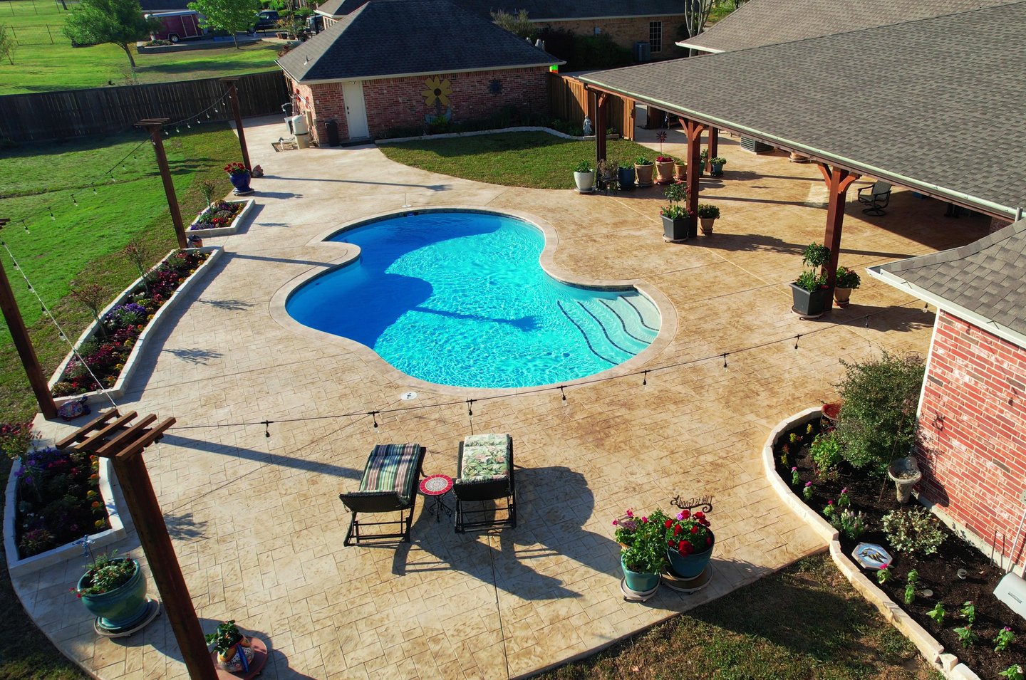 Pool with Patio Aerial View