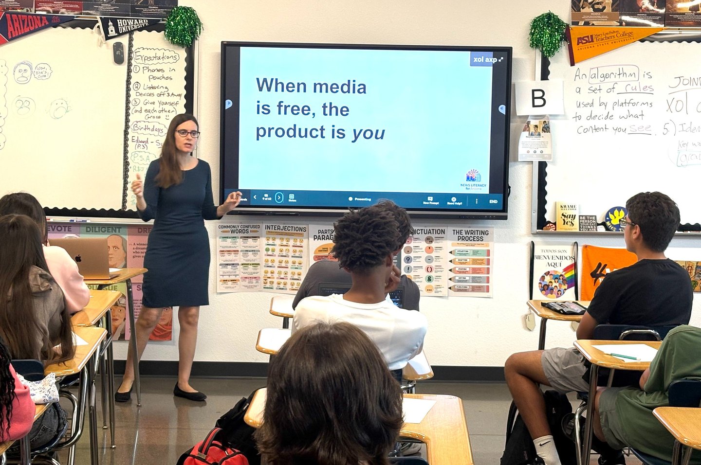 Michelle Beaver teaches a News Literacy for Arizona workshop at Sunnyslope High School, in Phoenix.