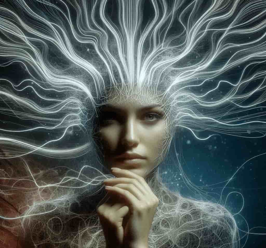 a woman with a long hair and a white dress