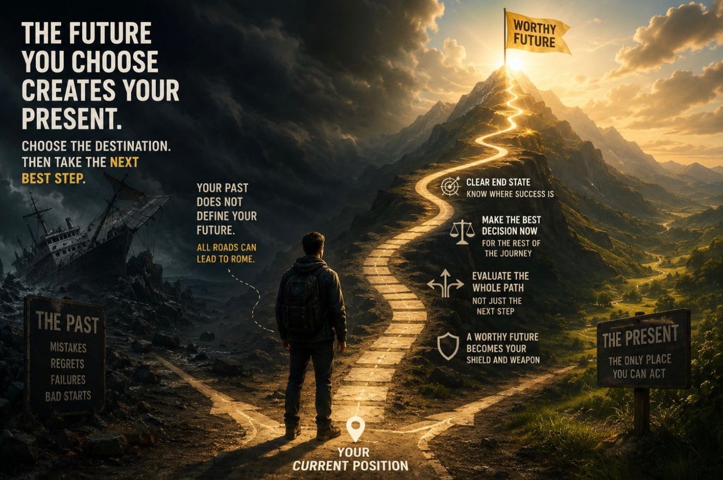 Human standing in front of the branching path - a decisions point.
