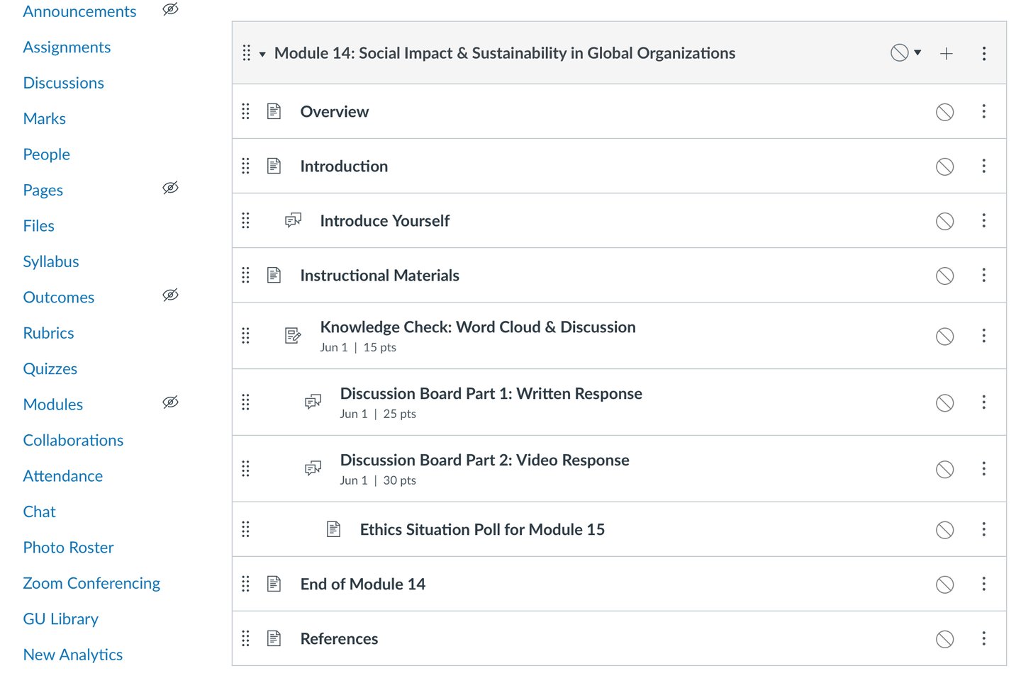 Canvas Instructure learning module about social impact