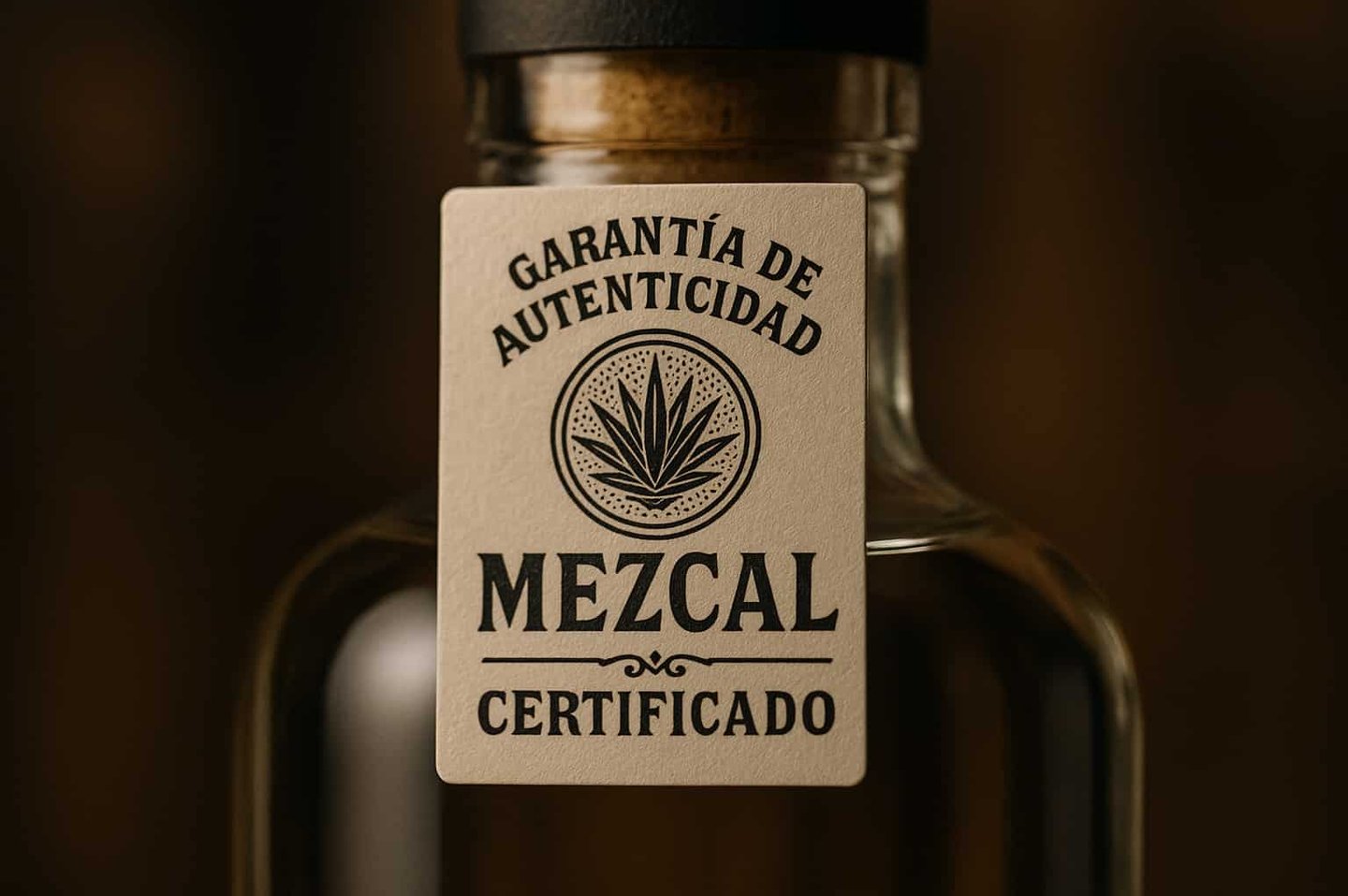 Sello de garantía y autenticidad de mezcal certificado Prompt para diseño: Imagen de close-up mostra