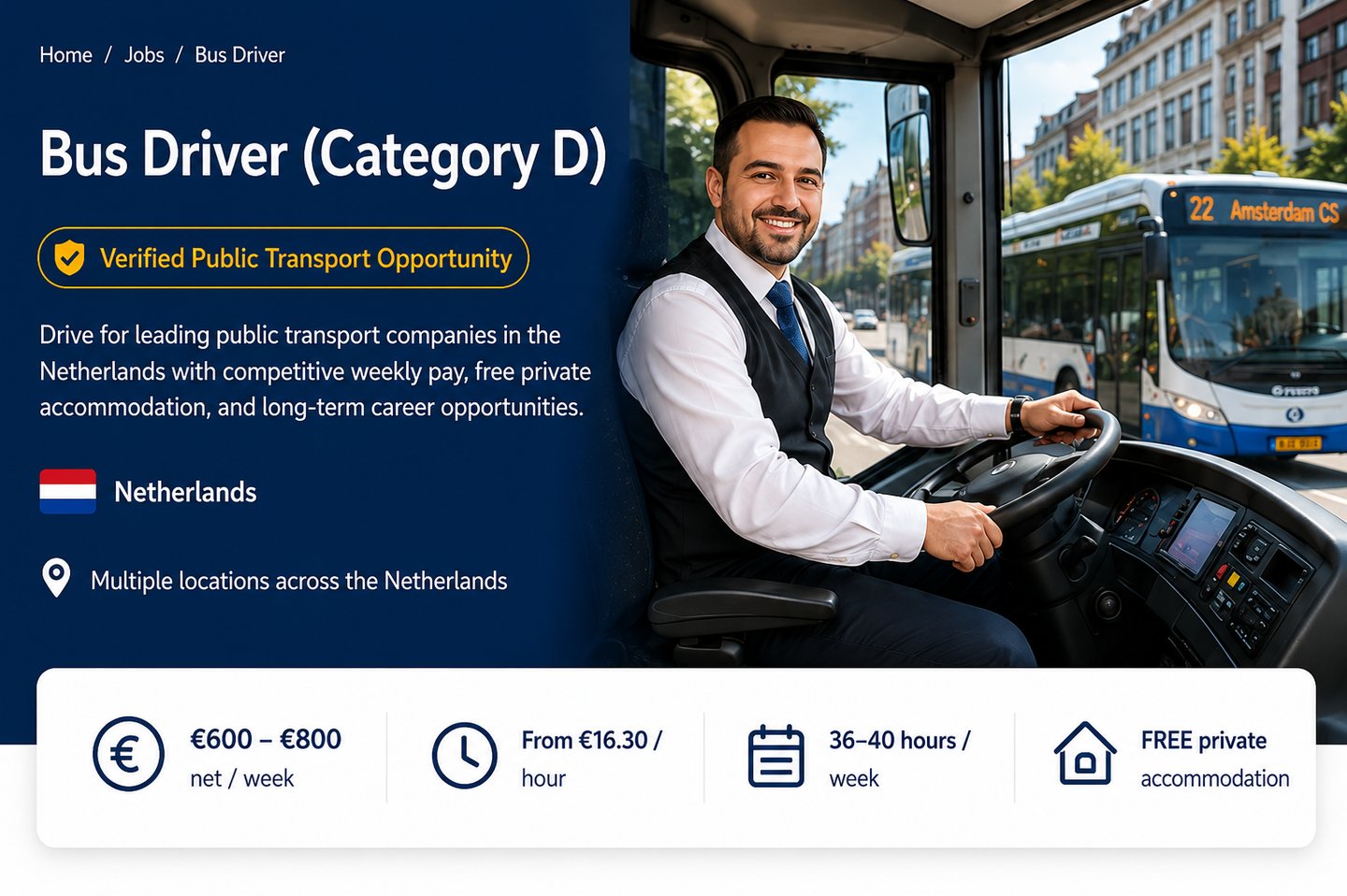 Bus Driver Jobs Netherlands – Professional Category D bus driver