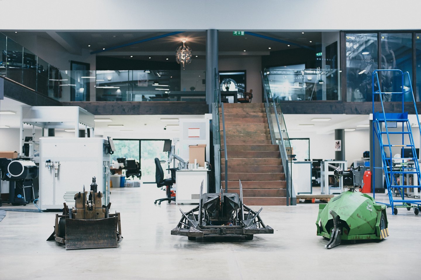 Replicas of Shunt, Dead Metal and Sgt Bash, the house robots from Robot Wars at Labman Automation