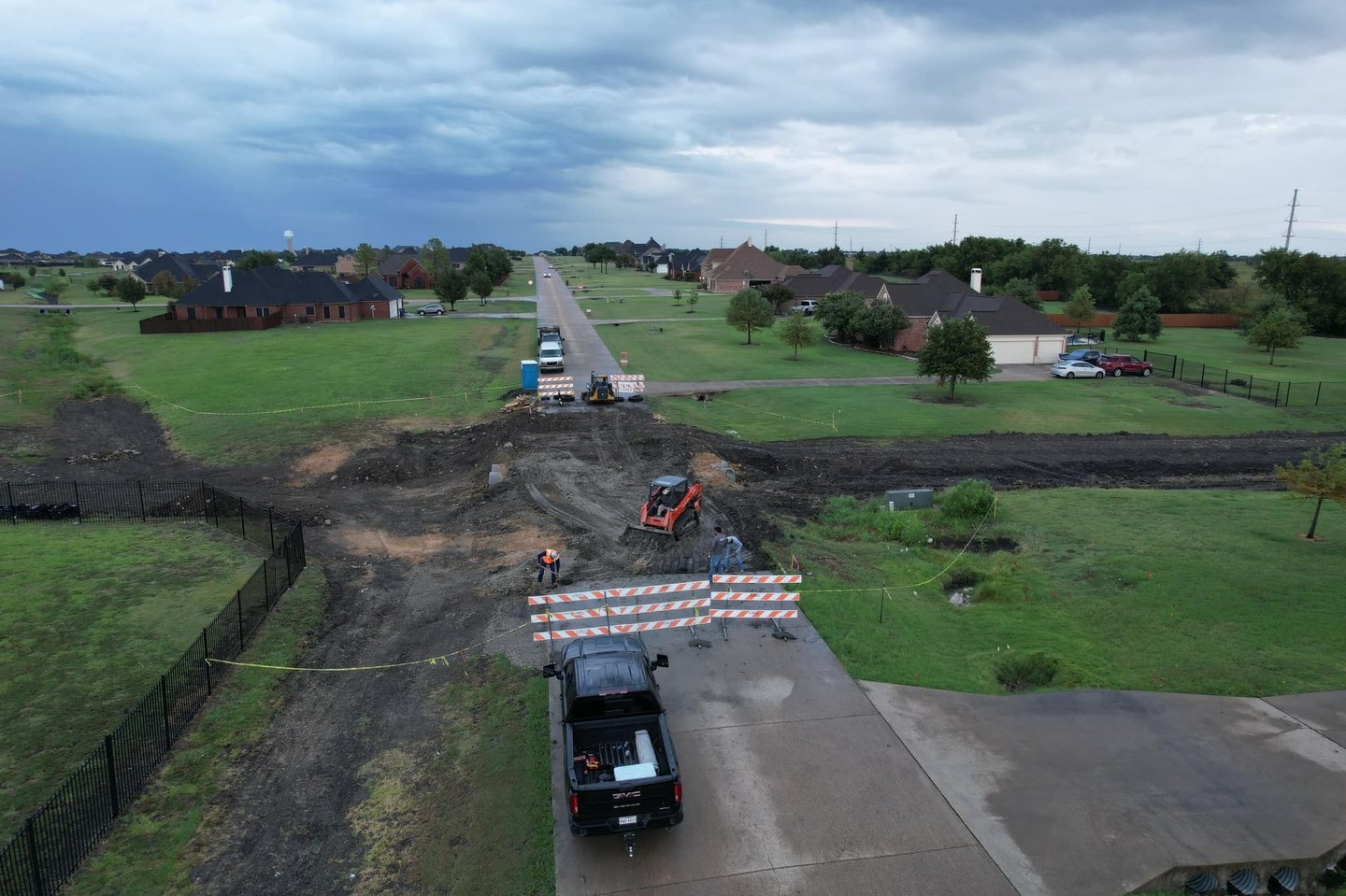 Road construction with equipment.