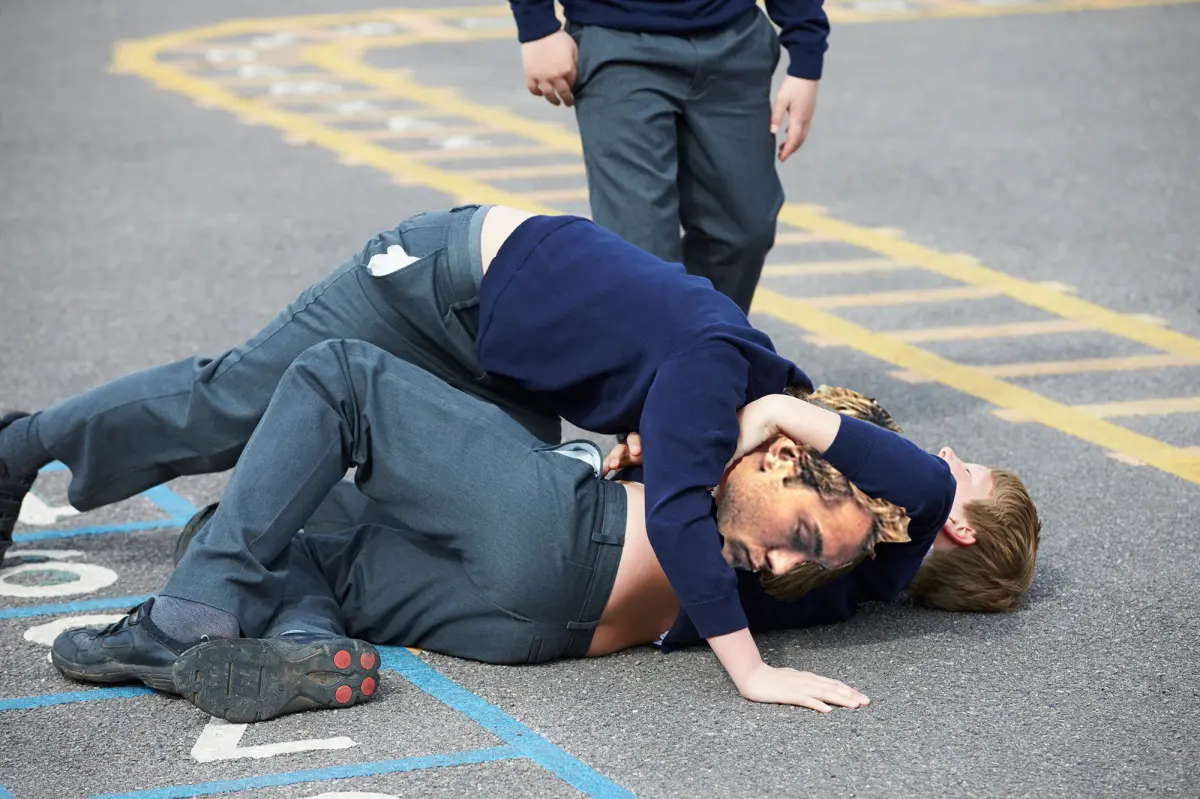 An artist's depiction of Jude Law avoiding getting his boatrace punched in a school fight