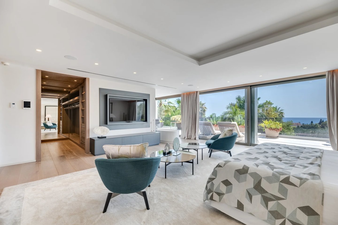 Open plan living room with sea views