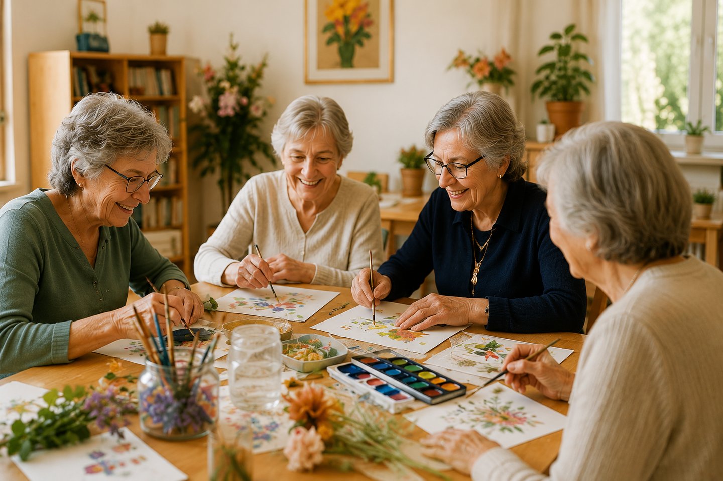 Signore adulte e anziane che dipingono 